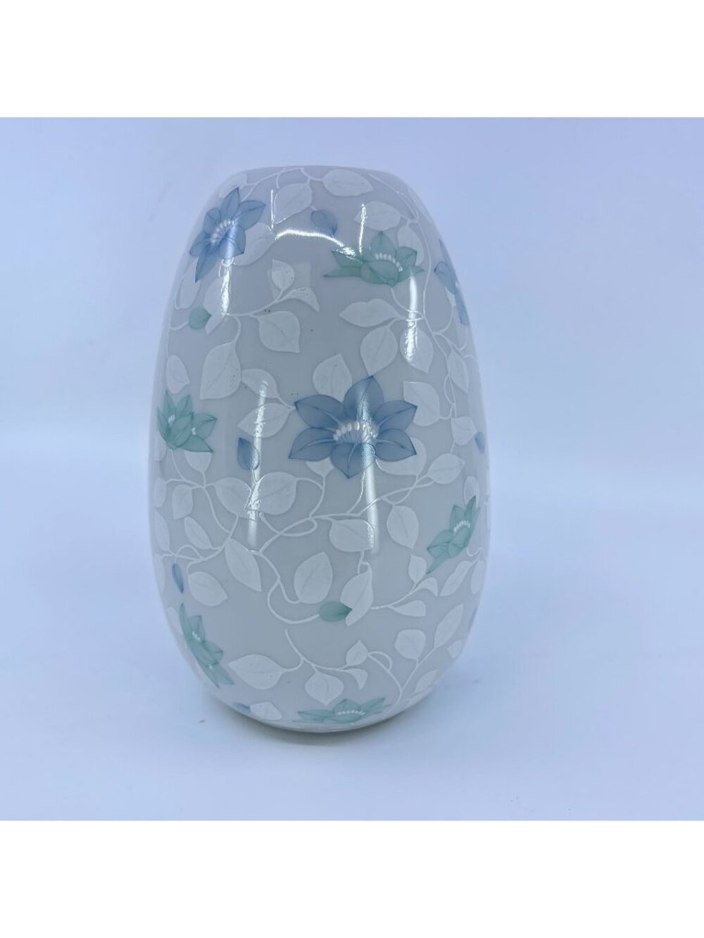 vintage otagiri symphony floral porcelain vase white with blue & green flowers